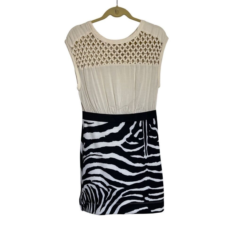 Free People Mini Dress Womens Small Black White Zebra Print Studded Lattice NWT‎
